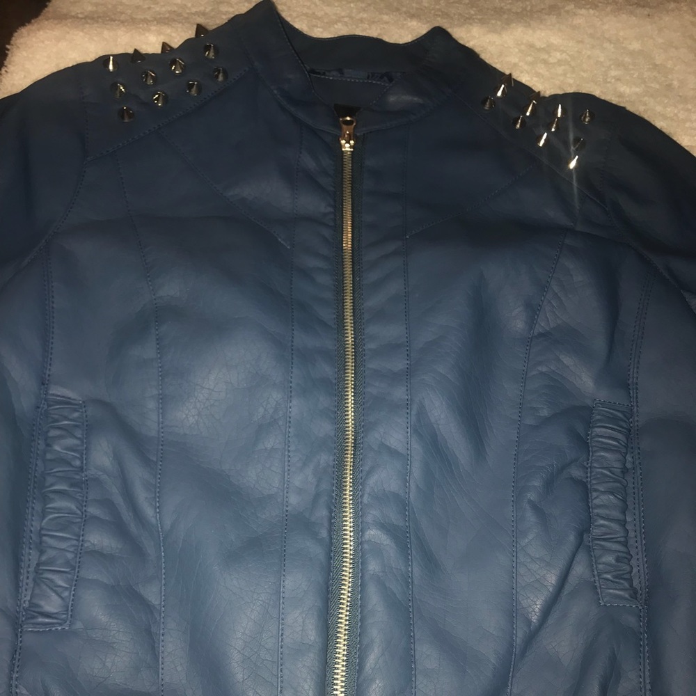 Navy blue leather jacket